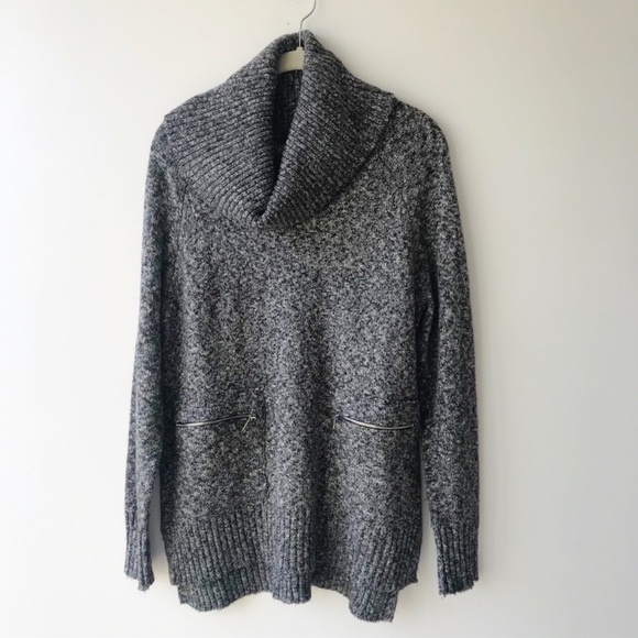 JV Joan Vass New York grey cowl neck turtleneck chunky oversized sweater Sz M - Picture 1 of 11